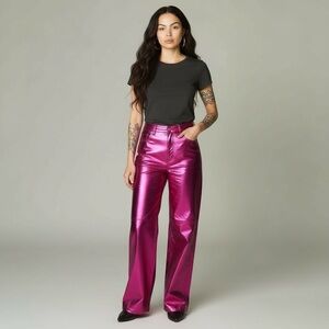 BlankNYC Franklin Straight Leg Hot Pink Veagn Faux Leather Pants NWT Size 28
